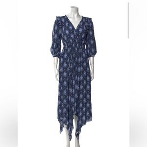LoveShackFancy Navy Asymmetrical Floral Dress